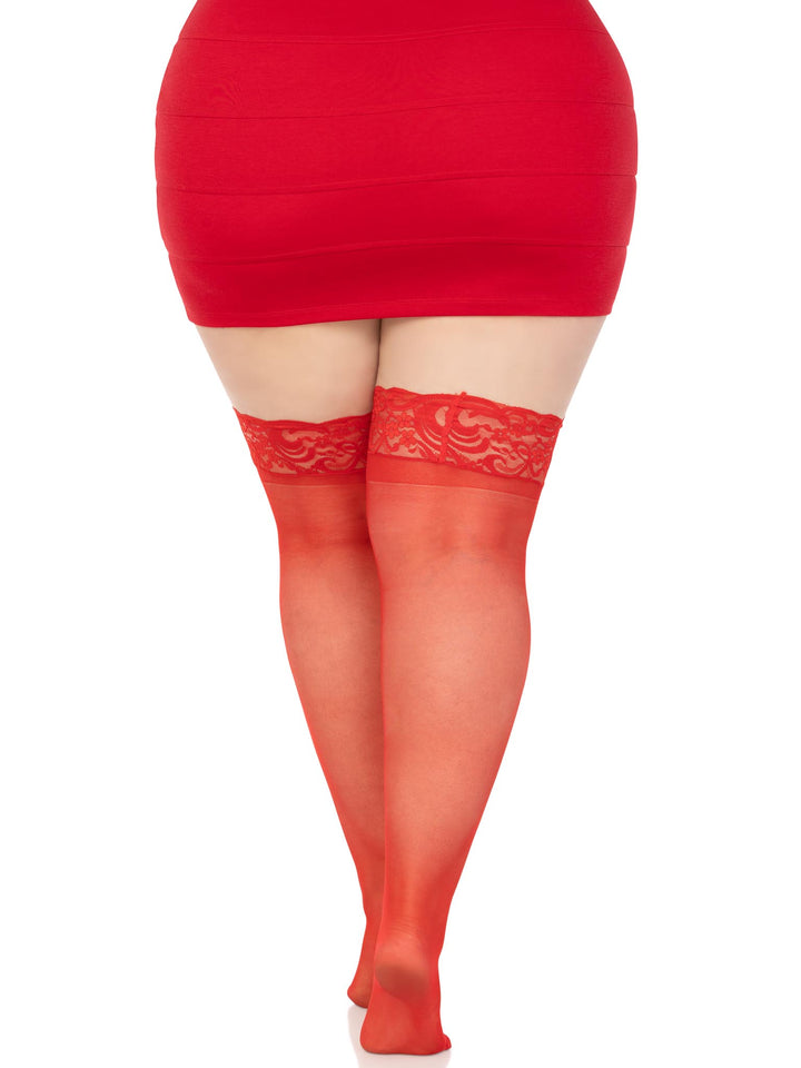 Very Retro Red Sheer Stockings – Thigh High, 15 Denier, One Size, Medium To Plus
