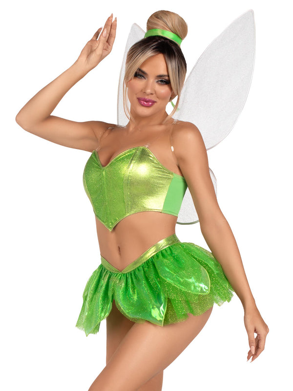 green emerald velvet dress Sexy Fairy Costume Adult Fairy Cosplay Lingerie Set Forest Elf Costume with Wings, Blue / S main image 0