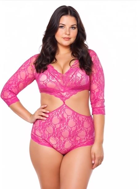 color_fuchsia | Leg Avenue Sweet Surprise Plus Lace Teddy